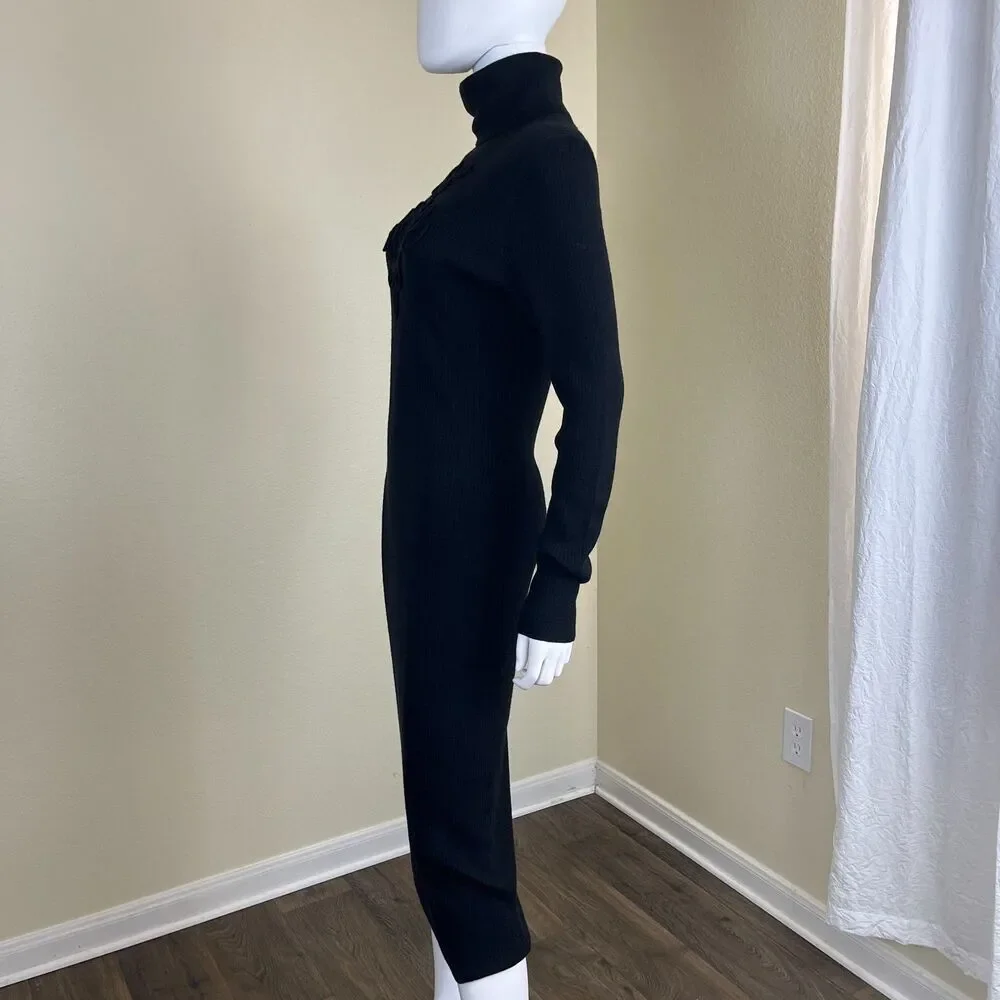 DVF Women Size L Black Wool Jersey Knit Midi Sweater Dress Capsule Minimalist